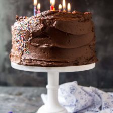 Vanilla Birthday Cake with Whipped Chocolate Buttercream.