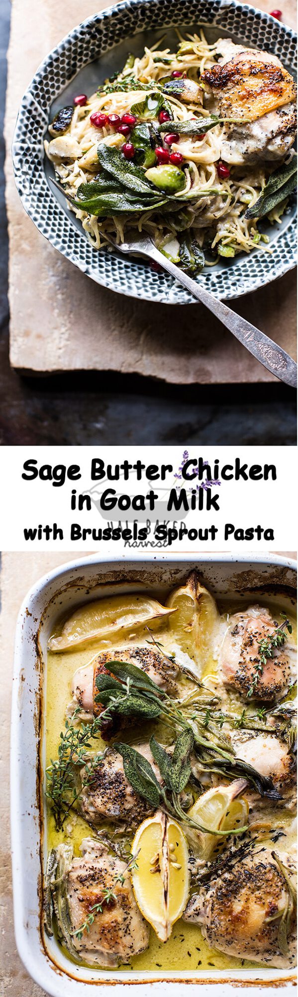 Sage Butter Lemon Roasted Chicken in Goat Milk With Brussels Sprout Pasta | halfbakedharvest.com @hbharvest