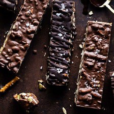 Addicting 5 Ingredient Crockpot Chocolate Bars | halfbakedharvest.com #dessert #halloween #chocolate #candybar
