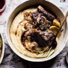 Crockpot Cider Braised Short Ribs with Sage Butter Mashed Potatoes.
