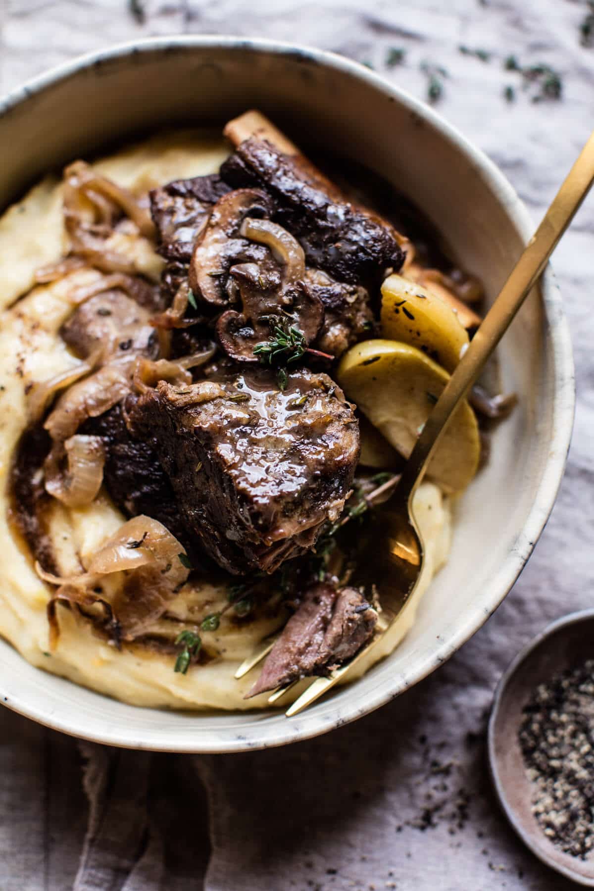 Crockpot Cider Braised Short Ribs with Sage Butter Mashed Potatoes | halfbakedharvest.com @hbharvest