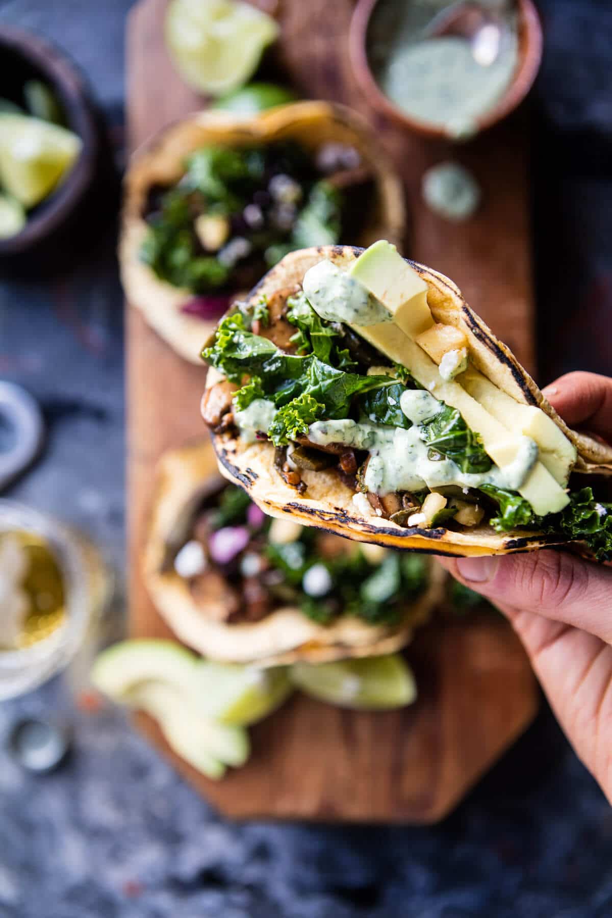 Poblano Mushroom Tacos with Cilantro Yogurt Sauce | halfbakedharvest.com @hbharvest