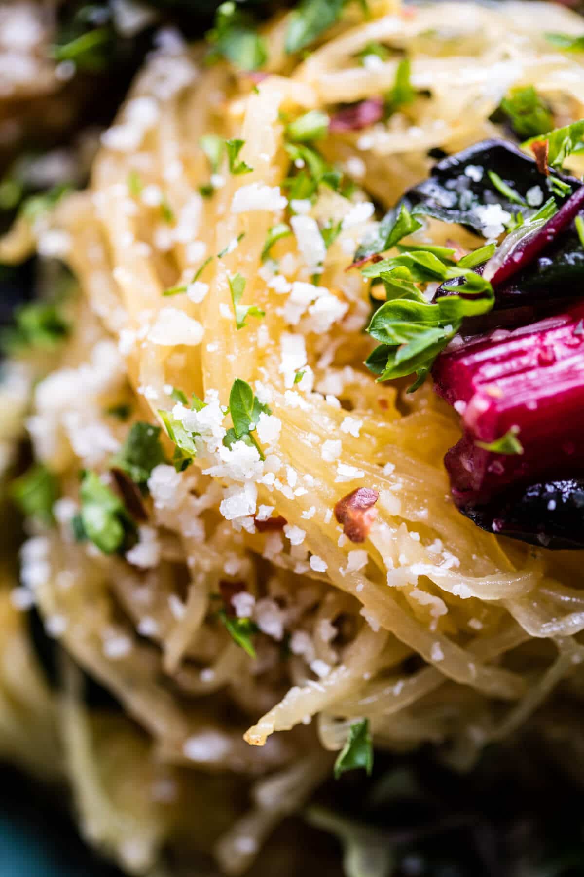 Spaghetti Squash Aglio E Olio with Rainbow Chard | halfbakedharvest.com @hbharvest