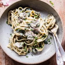 8 Ingredient Garlic Butter Mushroom and Goat Cheese Fettuccine.