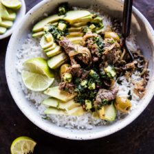 Cuban Style Steak and Avocado Rice with Pineapple Chimichurri.