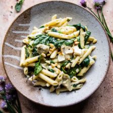 Lemony Spinach and Artichoke Brie Penne Pasta.