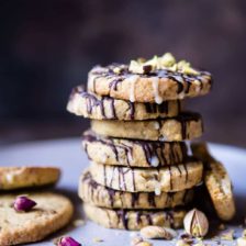 Pistachio Butter Cookies with Chocolate Tres Leches Drizzle.