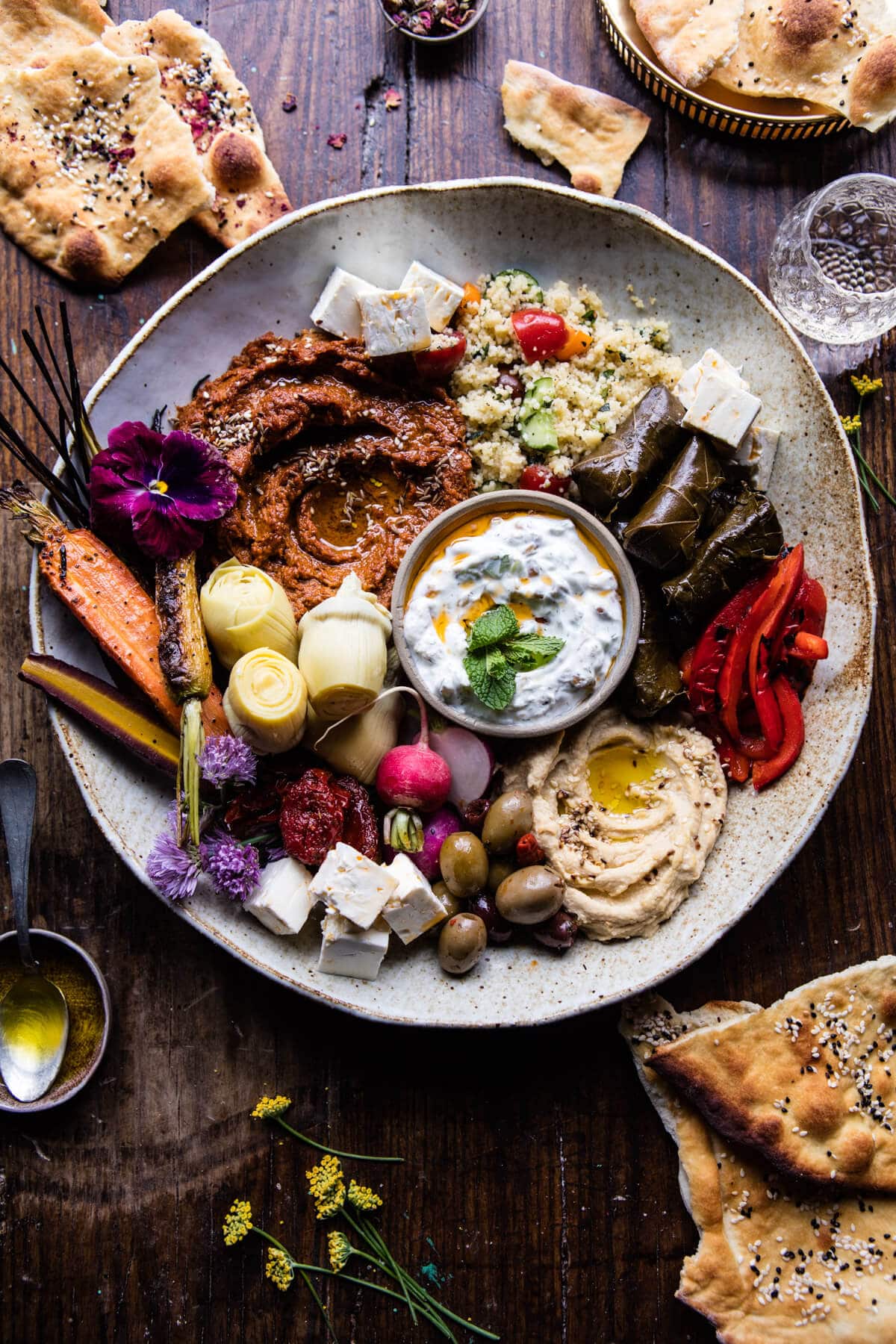 Middle Eastern Roasted Red Pepper Meze Platter | halfbakedharvest.com @hbharvest