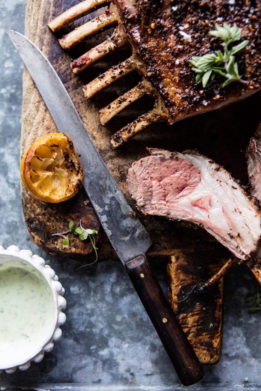 Roasted Rack of Lamb with Basil Goat Cheese Sauce | halfbakedharvest.com @hbharvest