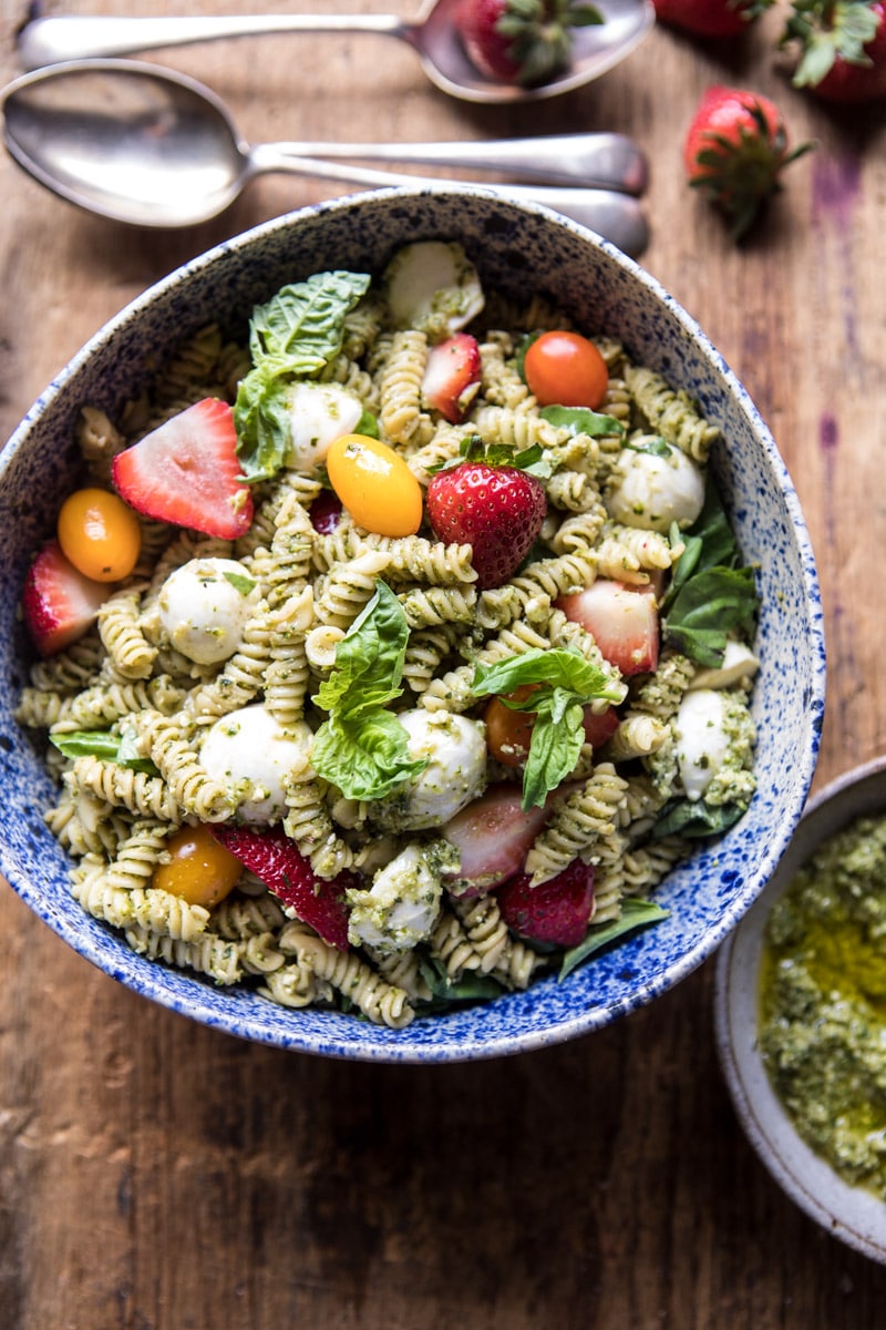 Strawberry Avocado Pesto Pasta Salad | halfbakedharvest.com @hbharvest