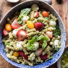 Strawberry Avocado Pesto Pasta Salad.