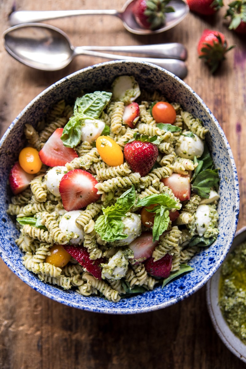 Strawberry Avocado Pesto Pasta Salad | halfbakedharvest.com @hbharvest