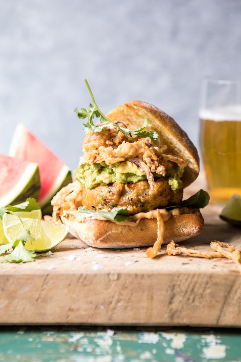 Jalapeno Cheddar Guacamole Turkey Burgers with Crispy Onions | halfbakedharvest.com @hbharvest