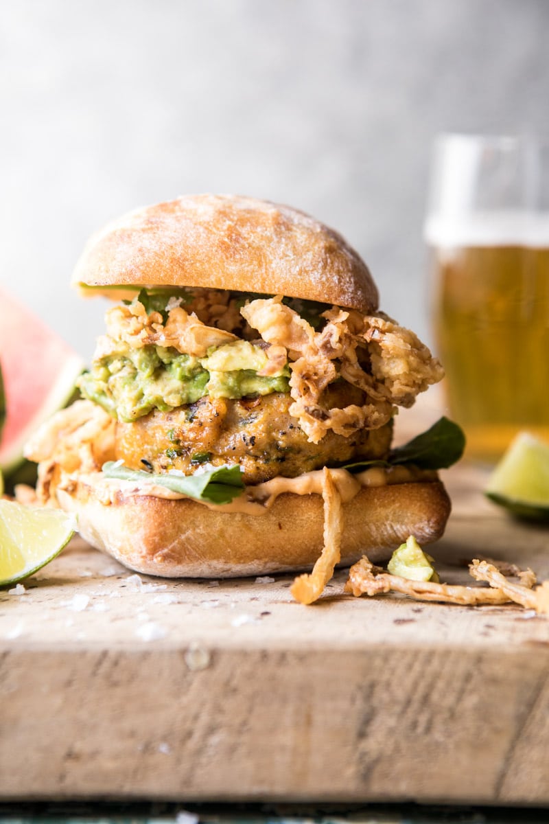 Jalapeno Cheddar Guacamole Turkey Burgers with Crispy Onions | halfbakedharvest.com @hbharvest