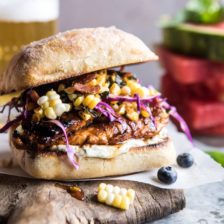 Spicy Maple Grilled Chicken Sandwich with Smoky Bacon Corn.