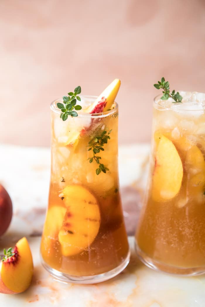 Gingered Peach Bourbon Thyme Smash | halfbakedharvest.com @hbharvest