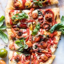 Pepper and Cherry Tomato White Pizza.