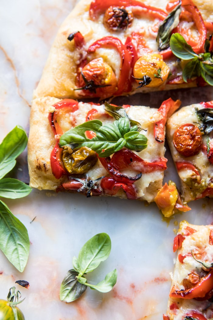 Pepper and Cherry Tomato White Pizza | halfbakedharvest.com @hbharvest