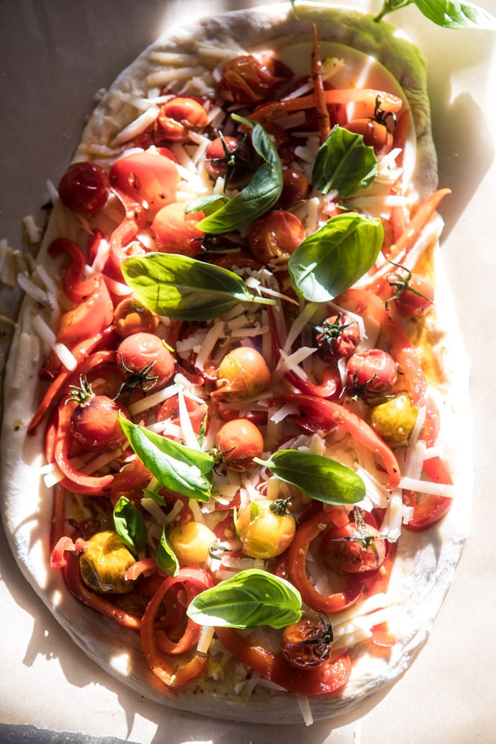 Pepper and Cherry Tomato White Pizza | halfbakedharvest.com @hbharvest