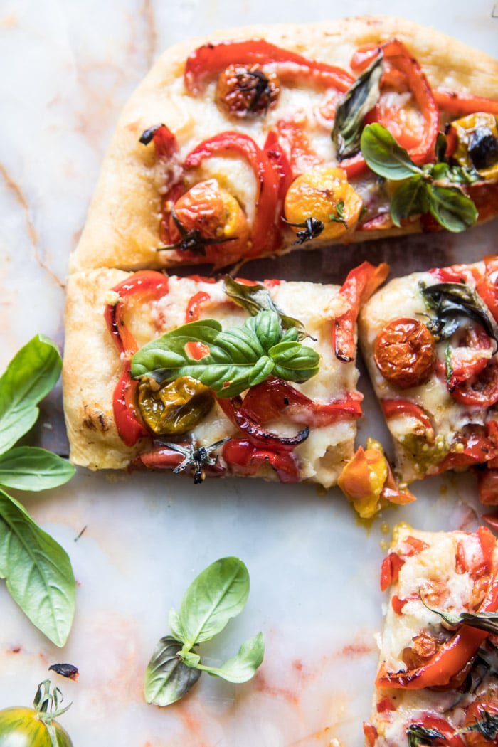 Pepper and Cherry Tomato White Pizza | halfbakedharvest.com @hbharvest