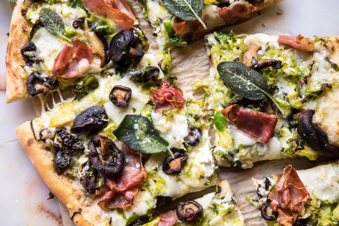 Brussels Sprout Mushroom Pizza with Crispy Prosciutto and Sage | halfbakedharvest.com @hbharvest