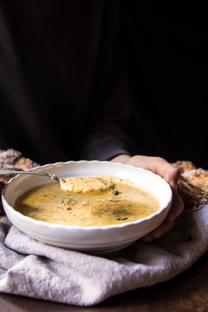 Pumpkin Beer Broccoli Cheddar Soup | halfbakedharvest.com @hbharvest