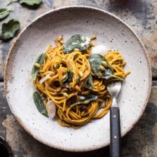 2 Ingredient Pumpkin Pasta with Balsamic Sage Brown Butter Sauce | halfbakedharvest.com @hbharvest