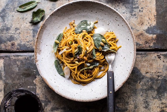 2 Ingredient Pumpkin Pasta with Balsamic Sage Brown Butter Sauce | halfbakedharvest.com @hbharvest