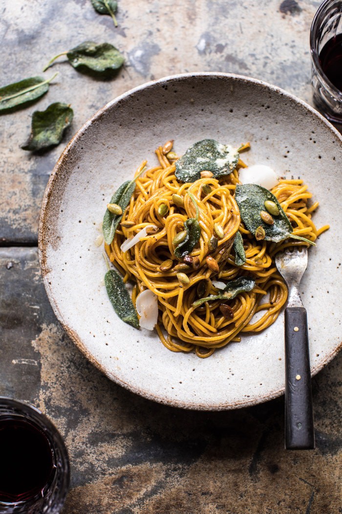 2 Ingredient Pumpkin Pasta with Balsamic Sage Brown Butter Sauce | halfbakedharvest.com @hbharvest