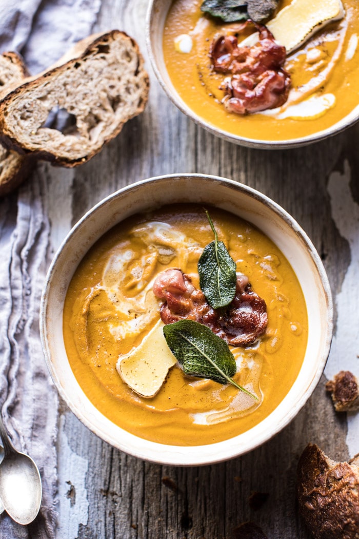 Butternut Squash and Brie Soup with Crispy Pancetta | halfbakedharvest.com @hbharvest