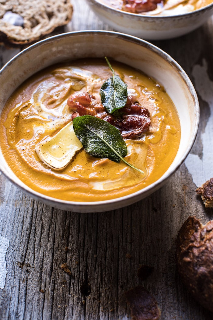 Butternut Squash and Brie Soup with Crispy Pancetta | halfbakedharvest.com @hbharvest