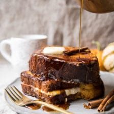Pumpkin Spice French Toast with Cider Syrup.