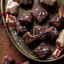 Salted Chocolate Covered Bourbon Cider Caramels.