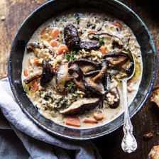 Slow Cooker Creamy Wild Rice Soup with Butter Roasted Mushrooms.