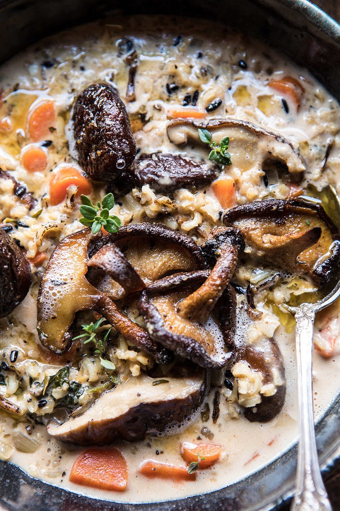 Slow Cooker Creamy Wild Rice Soup with Butter Roasted Mushrooms | halfbakedharvest.com @hbharvest