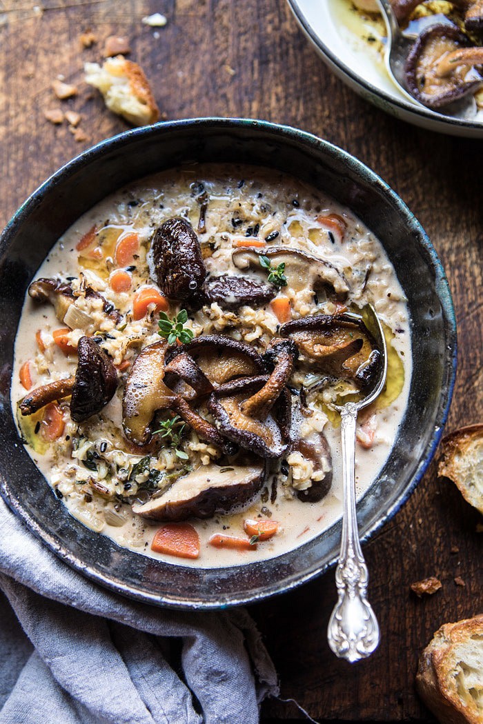 Slow Cooker Creamy Wild Rice Soup with Butter Roasted Mushrooms | halfbakedharvest.com @hbharvest