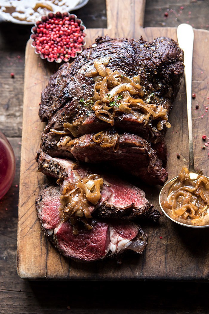 Roasted Beef Tenderloin with French Onion Au Jus | halfbakedharvest.com @hbharvest