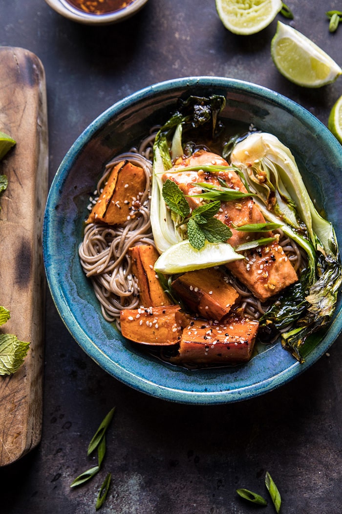 Roasted Sweet Potato and Salmon Soba Noodle Bowl | halfbakedharvest.com @hbharvest #healthy #bowls #salmon #quick #easy
