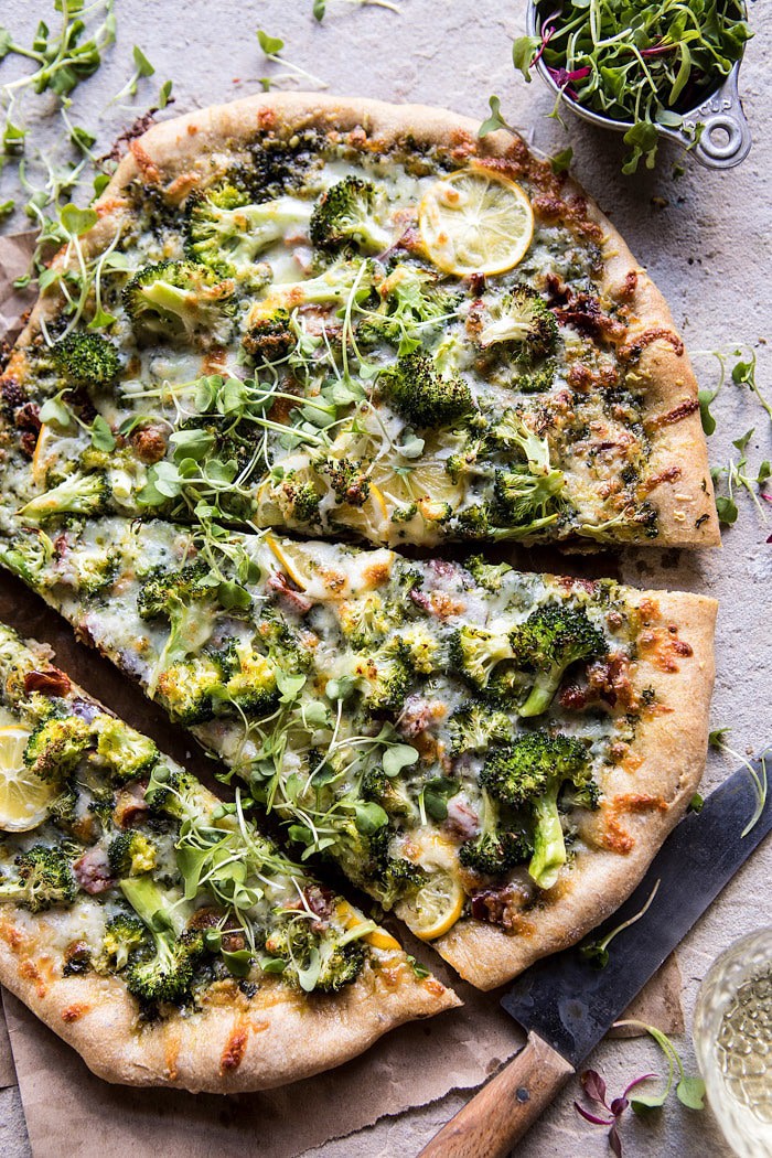 Whole Wheat Lemon Roasted Broccoli Pizza | halfbakedharvest.com #healthy #pizza #recipes #broccoli