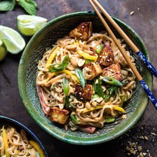 Better Than Takeout 20 Minute Peanut Noodles with Sesame Halloumi.