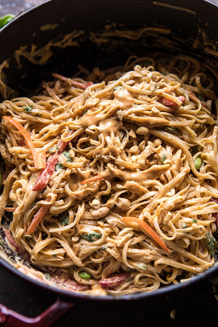 Better Than Takeout 20 Minute Peanut Noodles with Sesame Halloumi | halfbakedharvest.com #quick #easy #noodles #Thai #recipes