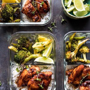 Meal Prep Tropical Jerk Chicken and Gingered Broccoli.