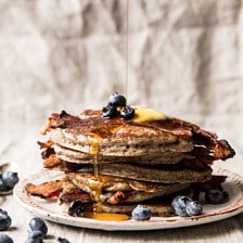 Rye Bacon Pancakes with Blueberries.