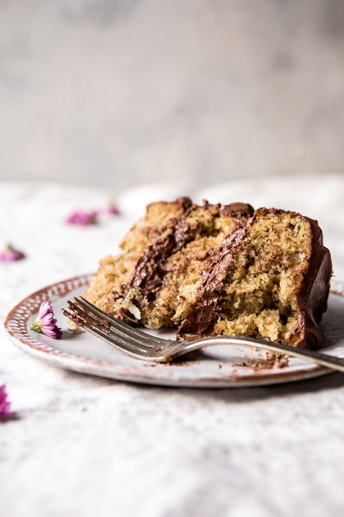Coconut Banana Cake with Chocolate Frosting | halfbakedharvest.com #Easter #cake #chocolate #spring