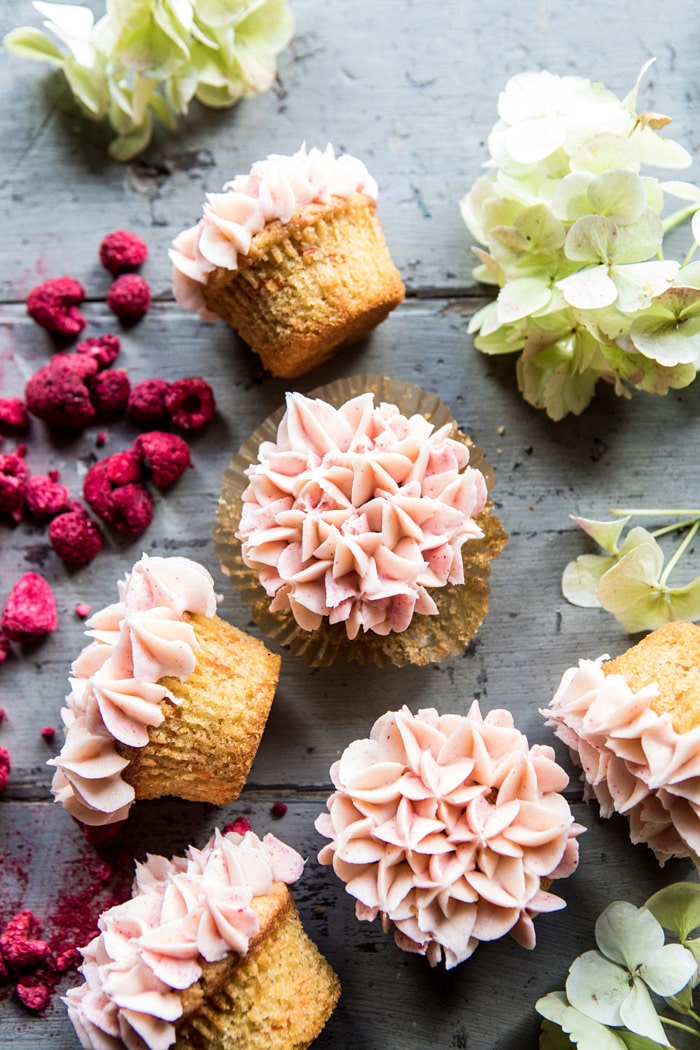 Hydrangea Flower Carrot Cake Cupcakes | halfbakedharvest.com #cupcakes #spring #easter
