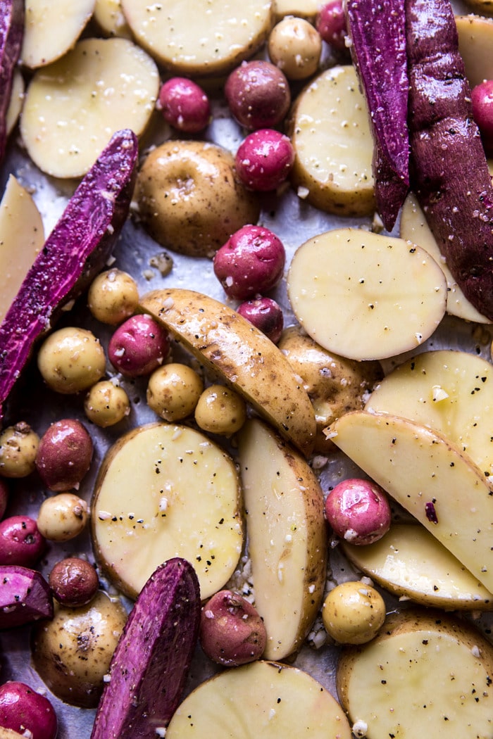 Roasted Mixed Potatoes with Spring Herbs and Burrata | halfbakedharvest.com #spring #recipes #brunch