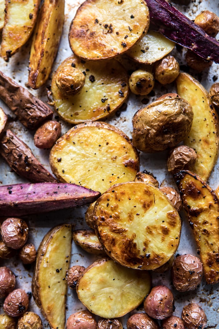 Roasted Mixed Potatoes with Spring Herbs and Burrata | halfbakedharvest.com #spring #recipes #brunch