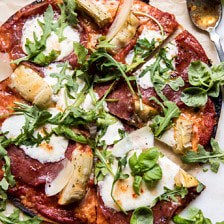 15 Minute Thin Crust Pizza with Arugula and Hot Honey.