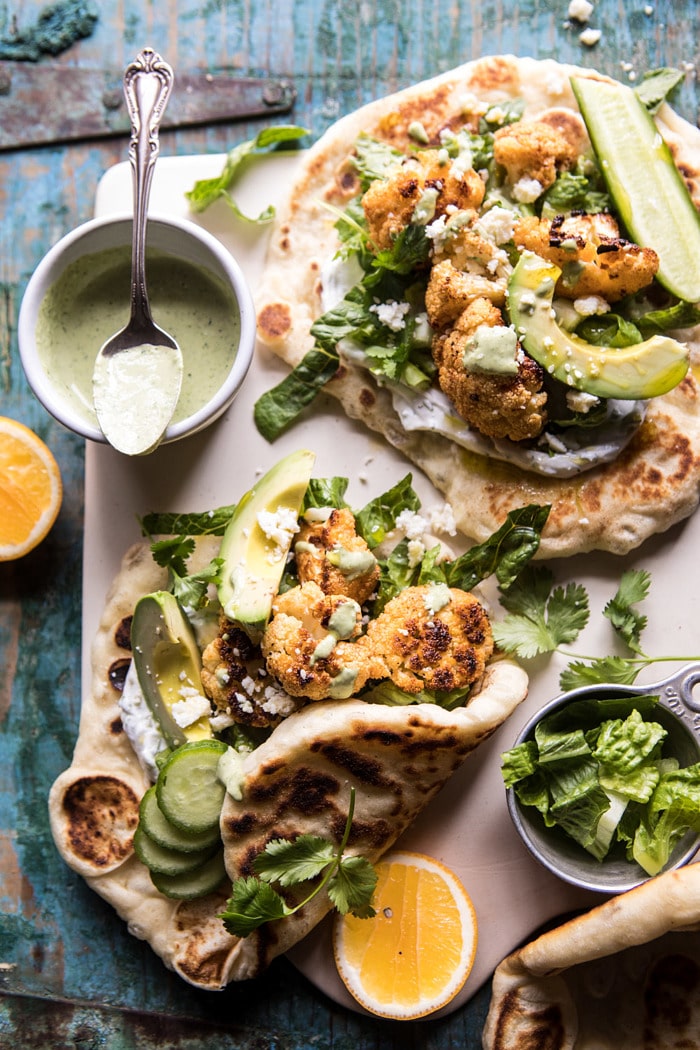 Cauliflower Shawarma Wraps with Green Tahini and Feta | halfbakedharvest.com #easy #recipes #healthy