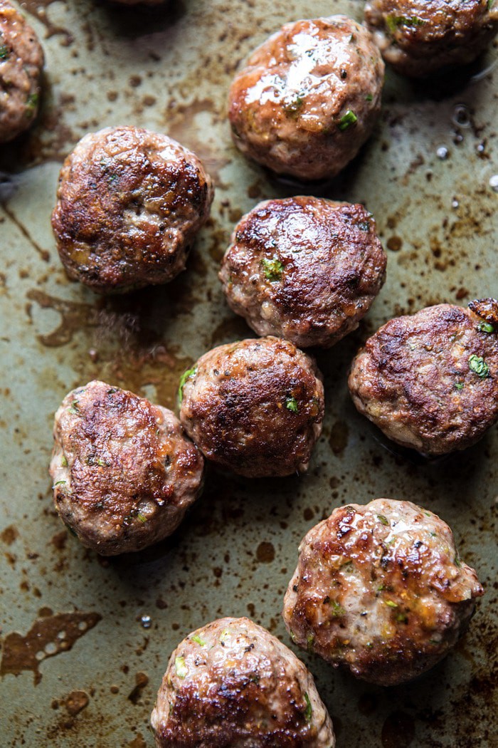 Greek Lamb Meatballs with Avocado Goddess Sauce | halfbakedharvest.com #lamb #easy #meatballs